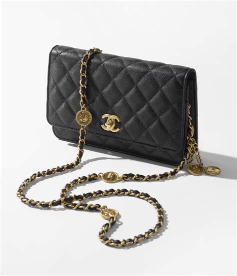 chanel wallet on chain grained calfskin & gold-tone metal black|Wallet on chain .